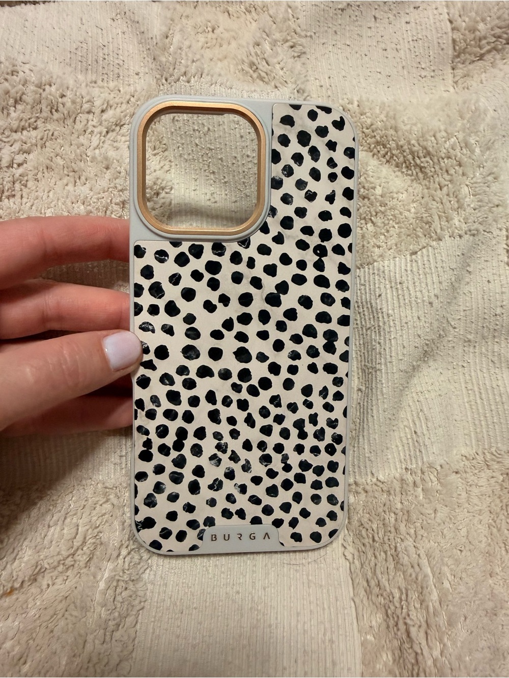 Burga iPhone 16 pro max Cream & Black dot Print Phone Case